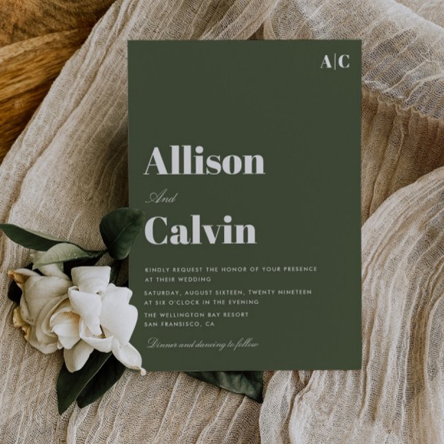 invitación a la boda de texto moderno y verde oliv (Subido por el creador)