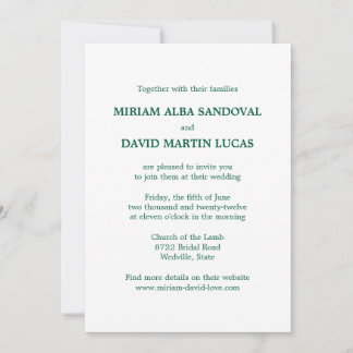 Invitación a la boda de texto verde formal minimal