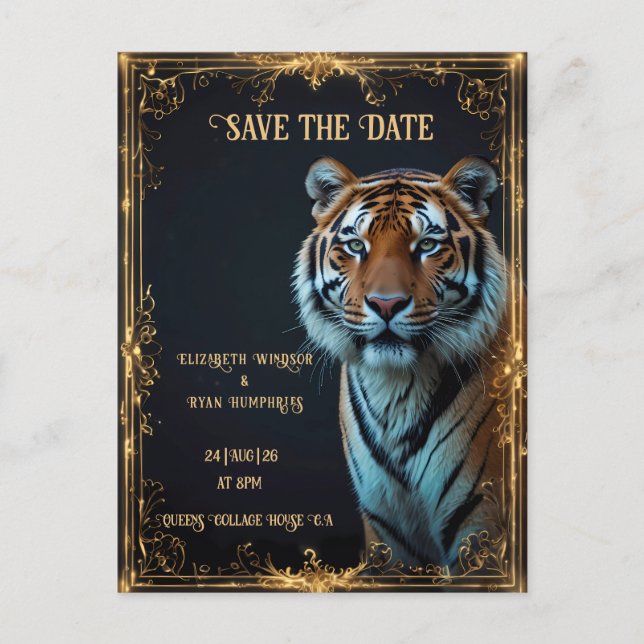 Invitación a la boda de tigres en negro (Anverso)