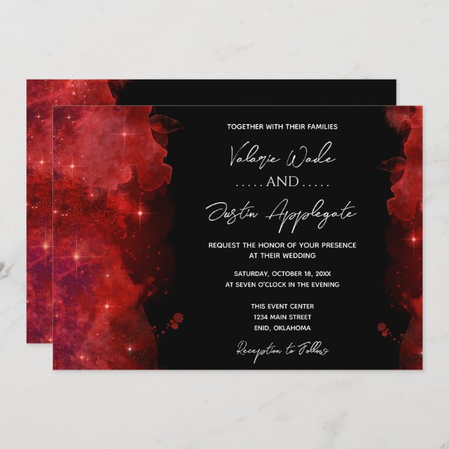 Invitación a la boda de tintas de abstracto rojo (Anverso / Reverso)