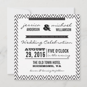 Invitación a la boda de tipografía de chevron blan