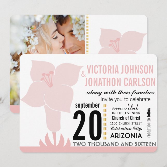 Invitación a la boda de tipografía moderna Lirio-A (Anverso / Reverso)