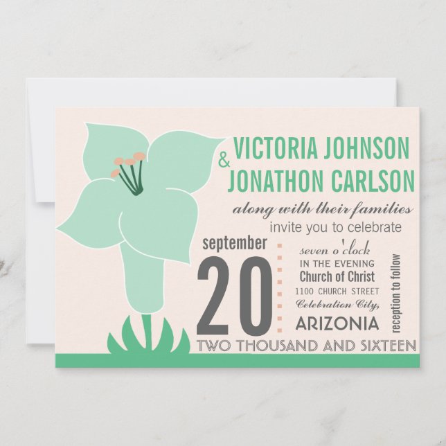 Invitación a la boda de tipografía moderna Lirio-A (Anverso)