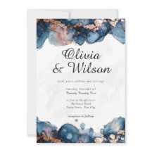 Invitación a la boda de tono jewel, azul marino y