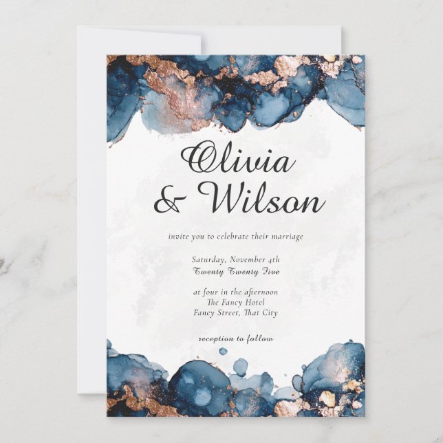 Invitación a la boda de tono jewel, azul marino y  (Anverso)