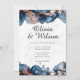 Invitación a la boda de tono jewel, azul marino y