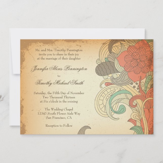 Invitación a la boda de torres florales marrones v (Anverso)
