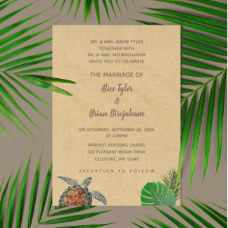 Invitación a la boda de tortugas de mar tropical
