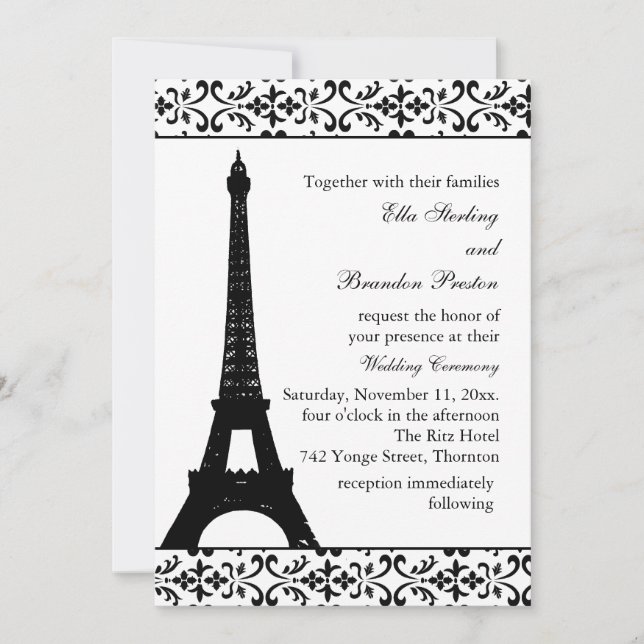 Invitación a la boda de Tres París (blanco) (Anverso)