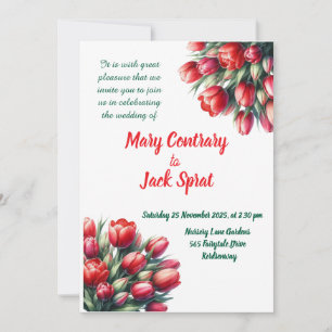 Invitación a la boda de tulipán rojo acuarela