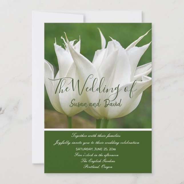 Invitación a la boda de tulipanes blancos (Anverso)