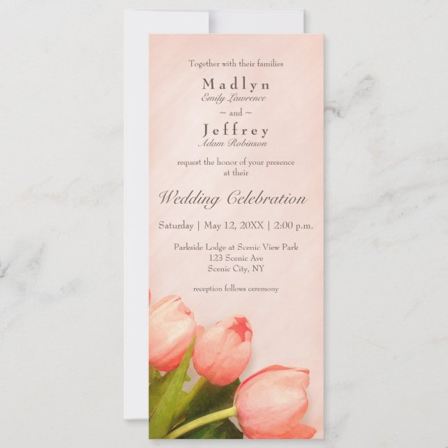 Invitación a la boda de tulipanes delgados rosados (Anverso)