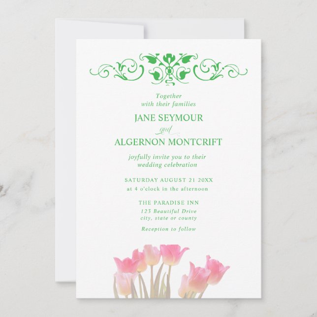 Invitación a la boda de tulipanes estilo acuarela (Anverso)