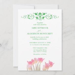 Invitación a la boda de tulipanes estilo acuarela
