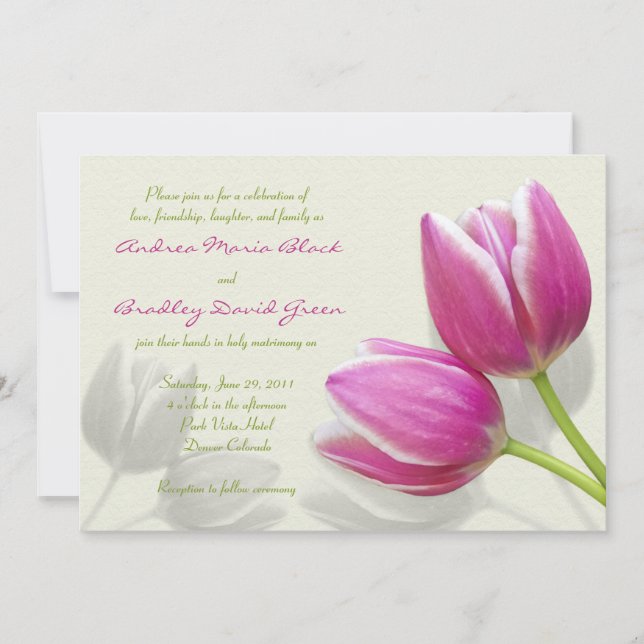 Invitación a la boda de tulipanes rosados (Anverso)