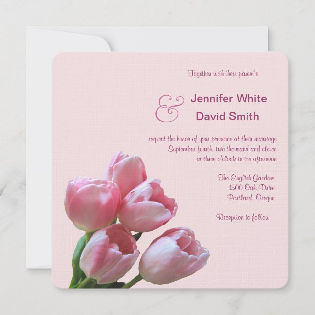 Invitación a la boda de tulipanes rosados de bonit (Anverso)