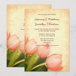 Invitación a la boda de tulipanes rosados en prima