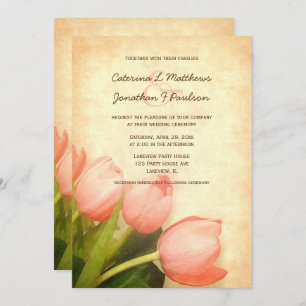Invitación a la boda de tulipanes rosados en prima