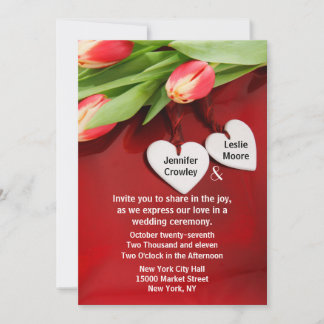 Invitación a la boda de tulipanes y corazones