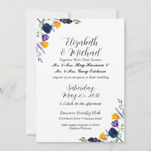 Invitación a la boda de tulipanes y flores silvest