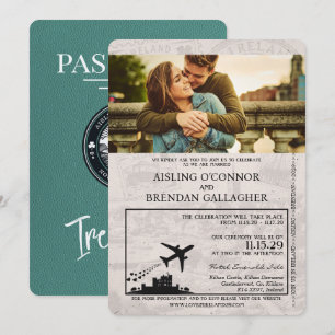 Invitación a la boda de Turquoise Ireland Passport