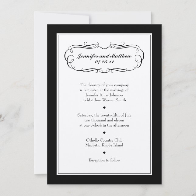 Invitación a la boda de Tuxedo en papel crema (Anverso)