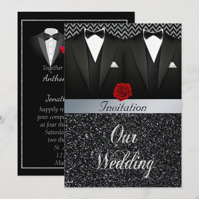 Invitación a la boda de Tuxedo gay (Anverso / Reverso)