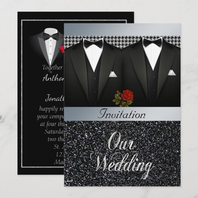 Invitación a la boda de Tuxedo gay (Anverso / Reverso)