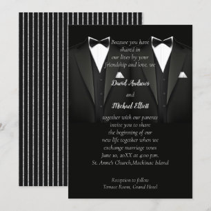 Invitación a la boda de Tuxedo Gay Negro y Plata