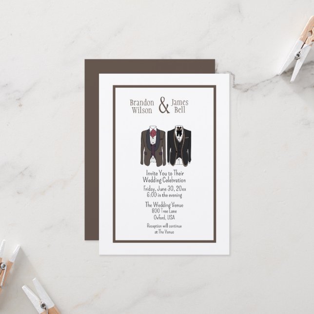 Invitación a la boda de Tuxedos en pareja gay (Anverso/Reverso In Situ)