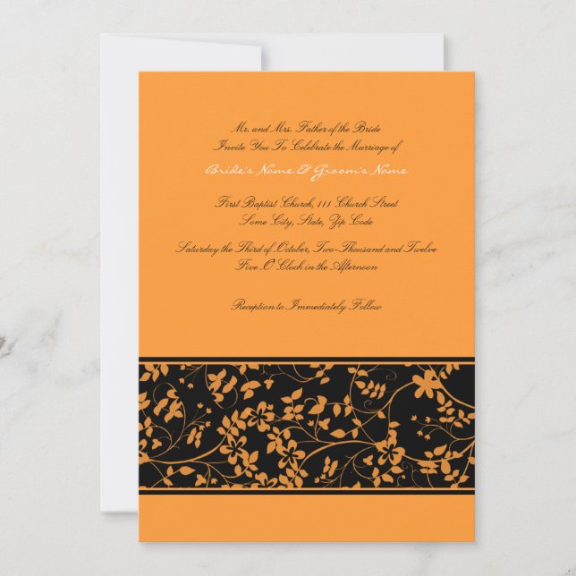 Invitación a la boda de un acto floral negro y Nar (Anverso)