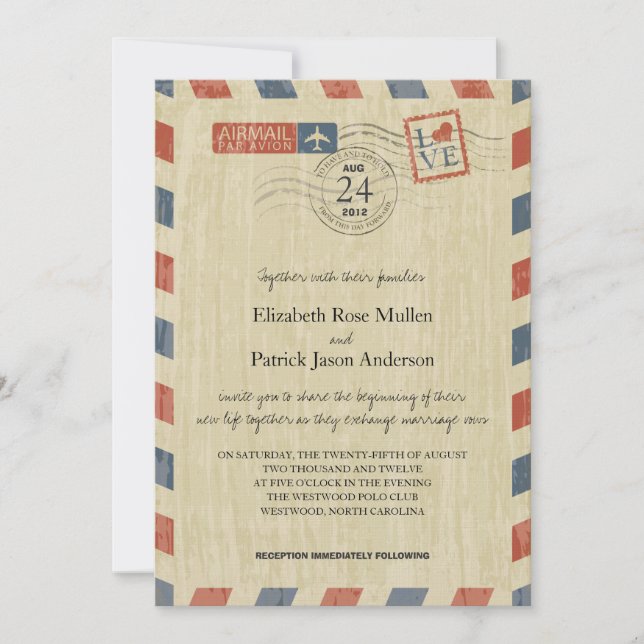 Invitación a la boda de un antiguo Airmail (Anverso)