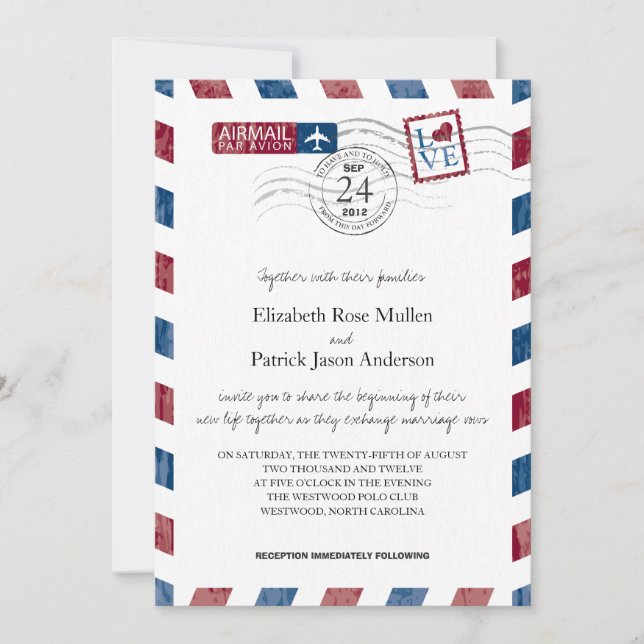 Invitación a la boda de un antiguo Airmail (Anverso)