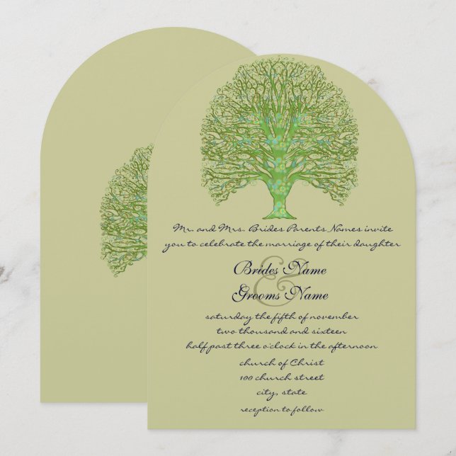 Invitación a la boda de un árbol de amor de Swirl  (Anverso / Reverso)