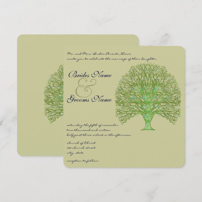 Invitación a la boda de un árbol de amor de Swirl  (Anverso / Reverso)