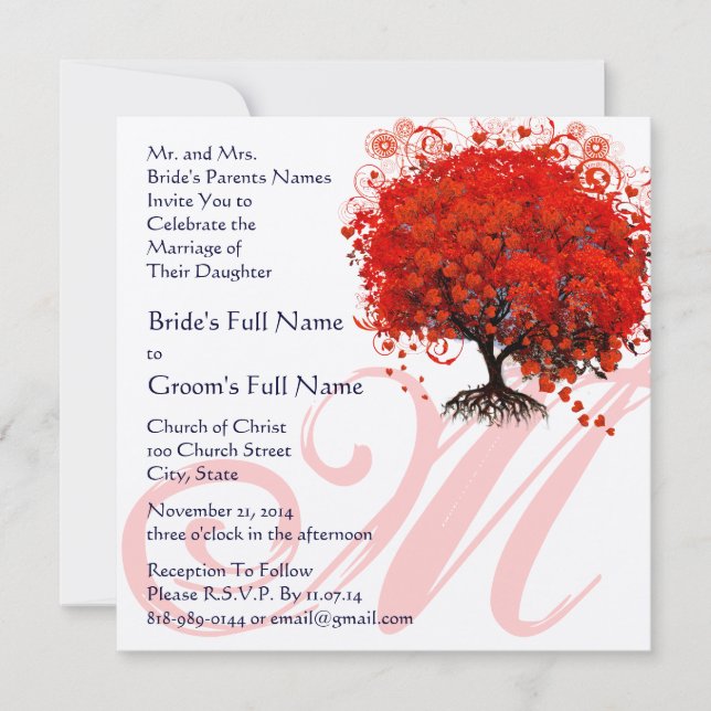 Invitación a la boda de un árbol de amor gótico mo (Anverso)