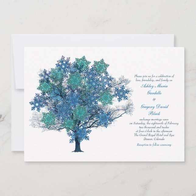 Invitación a la boda de un árbol de copo de nieve (Anverso)