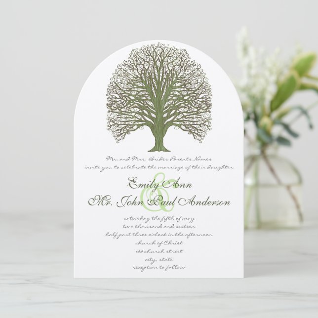 Invitación a la boda de un árbol de grano de mader (Anverso de pie)