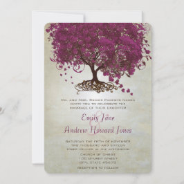 Invitación a la boda de un árbol de hojas de coraz