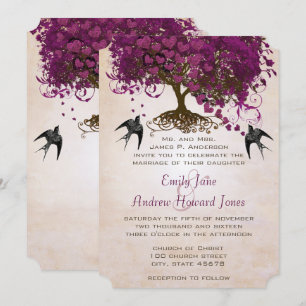 Invitación a la boda de un árbol de hojas de coraz