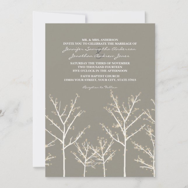 Invitación a la boda de un árbol de invierno gris  (Anverso)