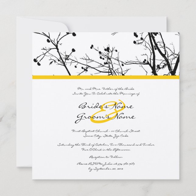 Invitación a la boda de un árbol de invierno negro (Anverso)