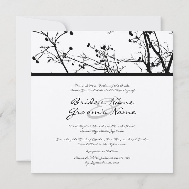 Invitación a la boda de un árbol de invierno negro (Anverso)
