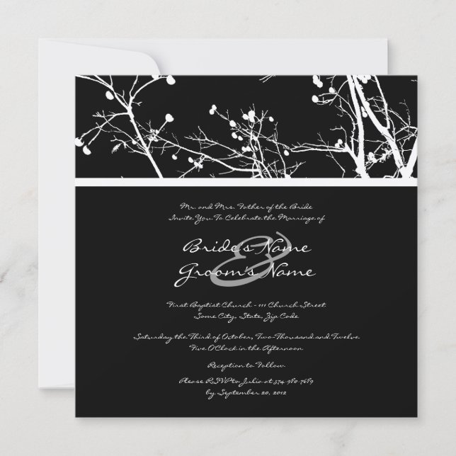 Invitación a la boda de un árbol de invierno negro (Anverso)
