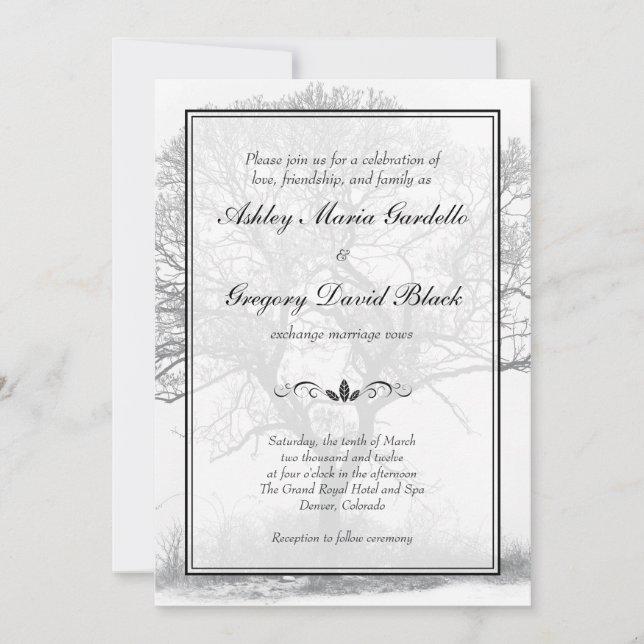 Invitación a la boda de un árbol de invierno negro (Anverso)