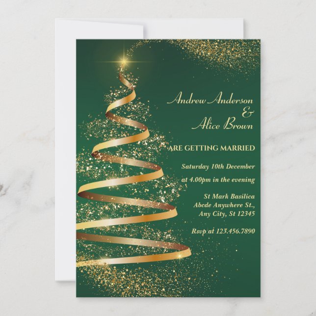 Invitación a la boda de un árbol de navidad verde  (Anverso)