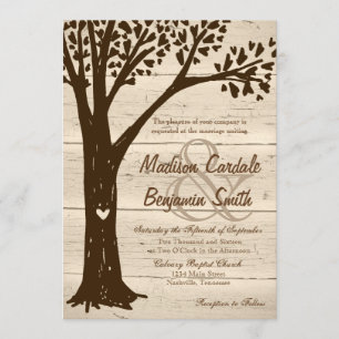 Invitación a la boda de un árbol del corazón talla