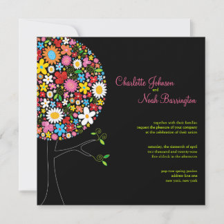 Invitación a la boda de un árbol pop con flores de