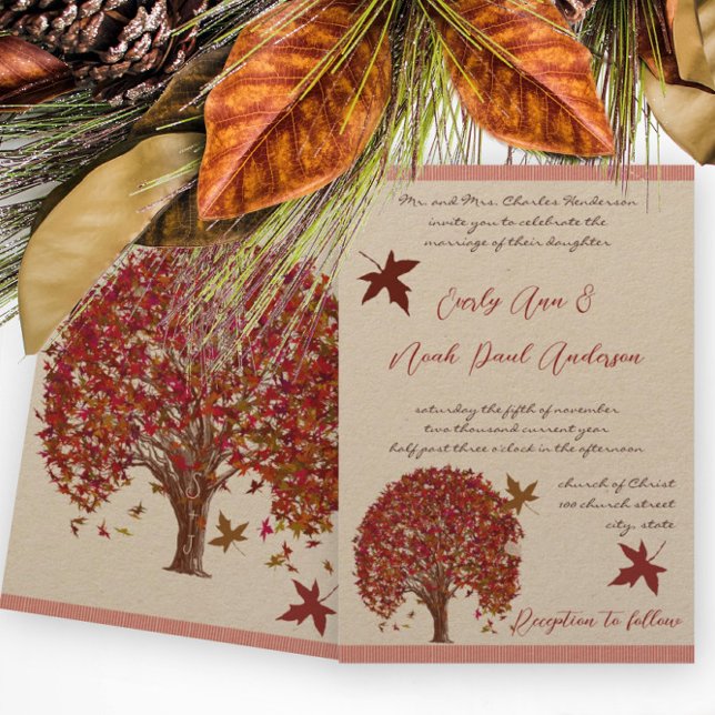 Invitación a la boda de un árbol rojo de Borgoña (Subido por el creador)