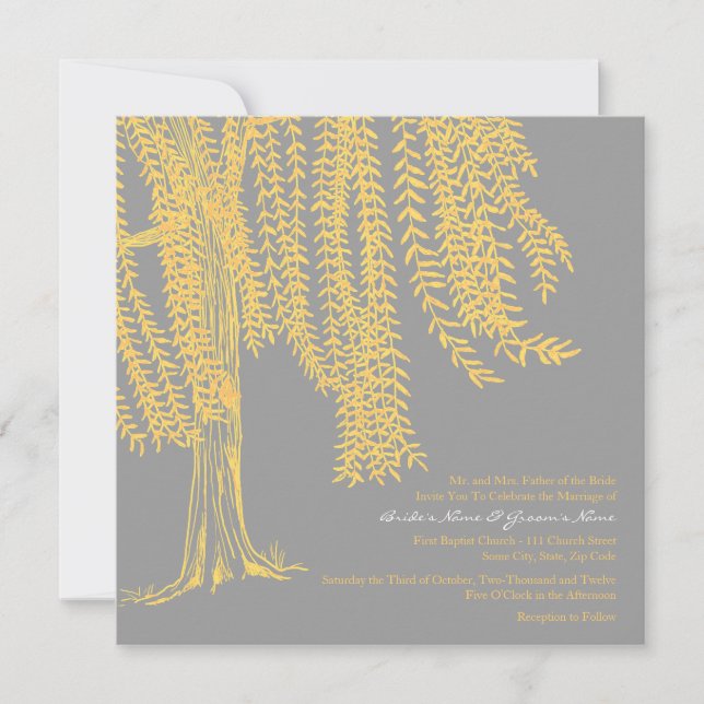 Invitación a la boda de un árbol salvaje amarillo  (Anverso)